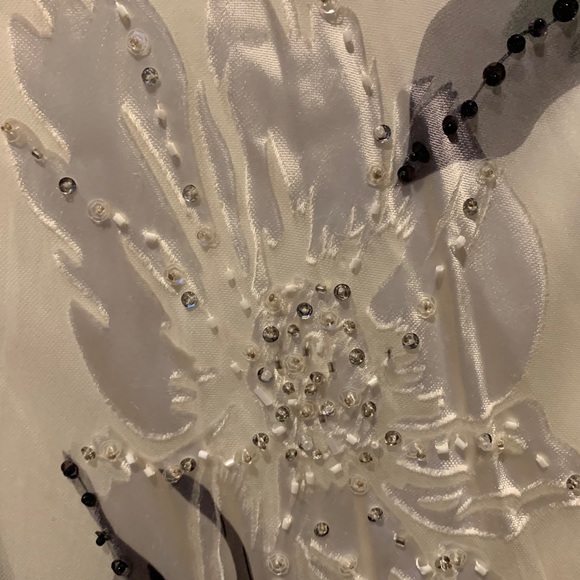 Cashe blk/white floral beaded fringe flow dress - Picture 10 of 14